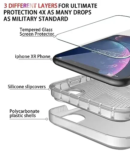 Diverbox для iPhone XR Case [Защитная пленка из закаленного стекла] [Ударопрочный] [Защита от падений] Сверхпрочный чехол для телефона Apple iPhone XR Clear - 6