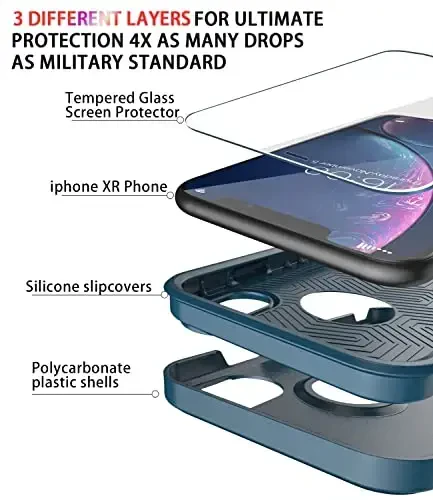 Diverbox для iPhone XR Чехол [Защитная пленка из закаленного стекла] [Ударопрочный] [Защита от падений] Чехол для телефона с усиленной защитой для Apple iPhone XR Синий - 4