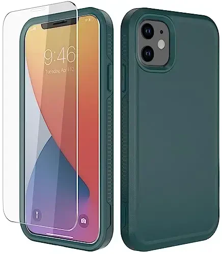 Diverbox for iPhone 11 Case [Shockproof] [Dropproof] [Tempered Glass Screen Protector],Heavy Duty Protection Phone Case Cover for Apple iPhone 11 (Dark Green-2in1) 