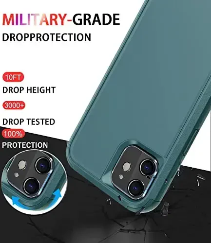 Diverbox for iPhone 11 Case [Shockproof] [Dropproof] [Tempered Glass Screen Protector],Heavy Duty Protection Phone Case Cover for Apple iPhone 11 (Dark Green-3in1) - DIVERBOX (1)
