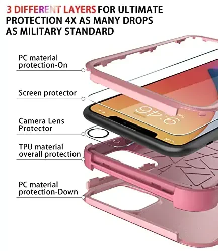 Diverbox for iPhone 11 Case [Shockproof] [Dropproof] [Tempered Glass Screen Protector],Heavy Duty Protection Phone Case Cover for Apple iPhone 11 (Pink-3in1) - 6