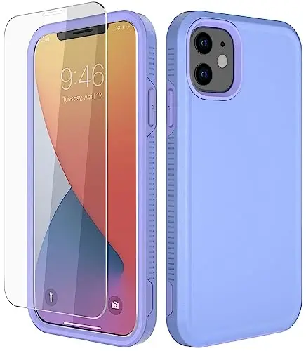 Diverbox for iPhone 11 Case [Shockproof] [Dropproof] [Tempered Glass Screen Protector],Heavy Duty Protection Phone Case Cover for Apple iPhone 11 (Purple-2in1) 