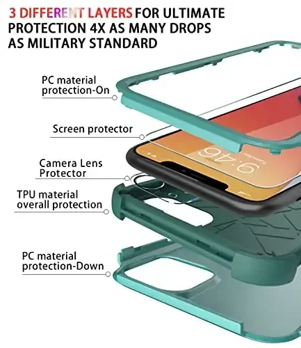 Diverbox for iPhone 11 Case [Shockproof] [Dropproof] [Tempered Glass Screen Protector],Heavy Duty Protection Phone Case Cover for Apple iPhone 11 (Teal-3in1) - 6
