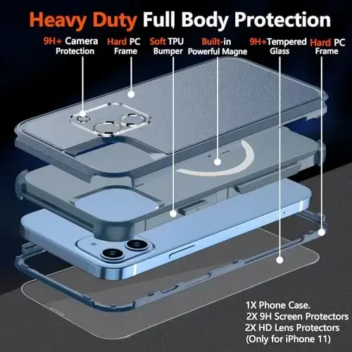 Diverbox for iPhone 11 Phone Case,iPhone 11 Magnetic Case [with Screen Protector & Camera Lens Protector ] Heavy Duty Phone Case for iPhone 11 Case (Magnetic Blue) - 5