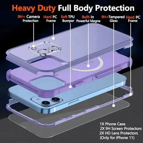 Diverbox for iPhone 11 Phone Case,iPhone 11 Magnetic Case [with Screen Protector & Camera Lens Protector ] Heavy Duty Phone Case for iPhone 11 Case (Magnetic Purple) - 5