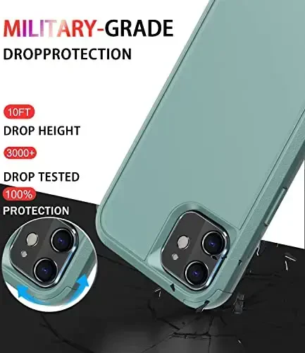 Diverbox for iPhone 12 case [Shockproof] [Dropproof] [Tempered Glass Screen Protector + Camera Lens Protector],Heavy Duty Protection Phone Case Cover for Apple iPhone 12 (Pine Green) - 3
