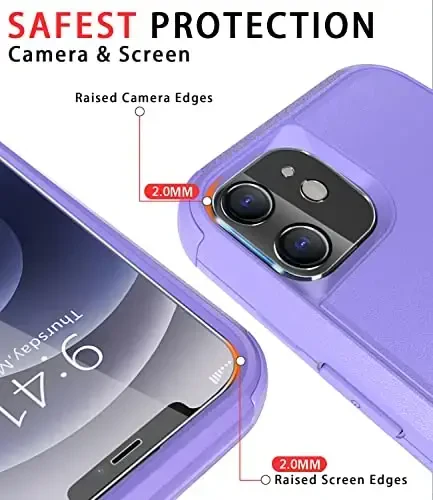 Diverbox for iPhone 12 case [Shockproof] [Dropproof] [Tempered Glass Screen Protector + Camera Lens Protector],Heavy Duty Protection Phone Case Cover for Apple iPhone 12 (Purple) - 4