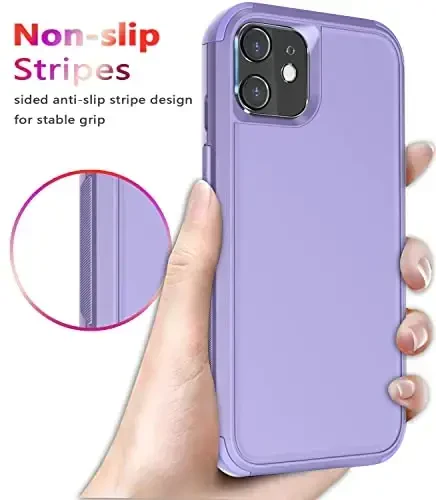 Diverbox for iPhone 12 case [Shockproof] [Dropproof] [Tempered Glass Screen Protector + Camera Lens Protector],Heavy Duty Protection Phone Case Cover for Apple iPhone 12 (Purple) - 6