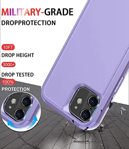 Diverbox for iPhone 12 case [Shockproof] [Dropproof] [Tempered Glass Screen Protector + Camera Lens Protector],Heavy Duty Protection Phone Case Cover for Apple iPhone 12 (Purple) - 3
