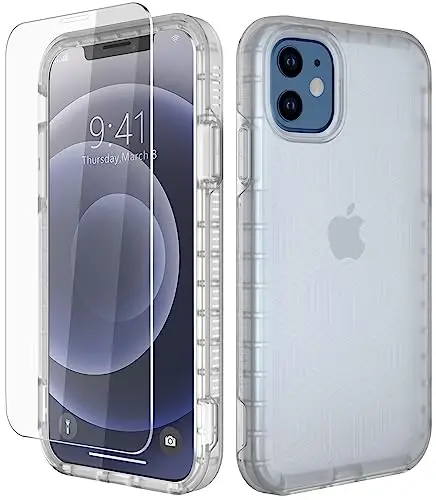 Diverbox for iPhone 12 case [Shockproof] [Dropproof] [Tempered Glass Screen Protector],Heavy Duty Protection Phone Case Cover for Apple iPhone 12 (Turquoise -2in1) 