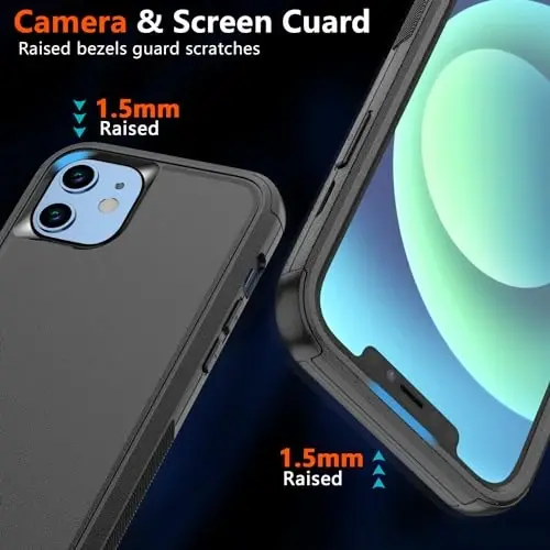 Diverbox for iPhone 12 g'ilofi, iPhone 12 magnitli g'ilofi [ekran himoyachisi va kamera linzalari himoyachisi bilan] 2 dona [15 FT harbiy darajadagi tushishdan himoya] og'ir yukga bardoshli zarbga chidamli telefon g'ilofi (qora) - 4