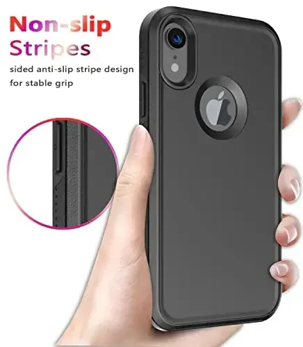Diverbox for iPhone XR Case [Tempered Glass Screen Protector] [Shockproof] [Dropproof] Heavy Duty Protection Phone Case Cover for Apple iPhone XR (Black) - 5