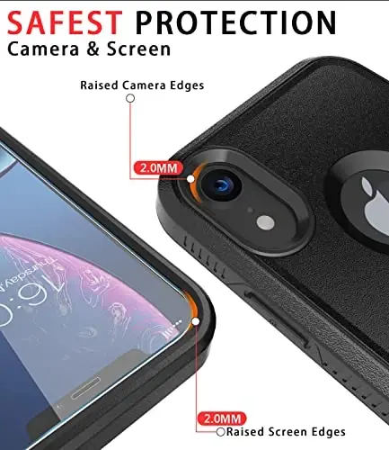 Diverbox for iPhone XR Case [Tempered Glass Screen Protector] [Shockproof] [Dropproof] Heavy Duty Protection Phone Case Cover for Apple iPhone XR (Black) - 3
