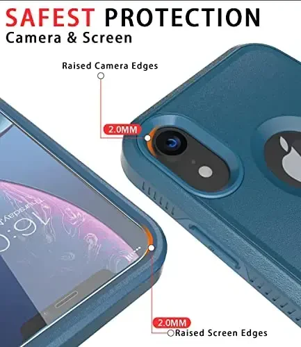 Diverbox for iPhone XR Case [Tempered Glass Screen Protector] [Shockproof] [Dropproof] Heavy Duty Protection Phone Case Cover for Apple iPhone XR Blue - 3