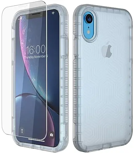 Diverbox for iPhone XR Case [Tempered Glass Screen Protector] [Shockproof] [Dropproof] Heavy Duty Protection Phone Case Cover for Apple iPhone XR Clear - DIVERBOX