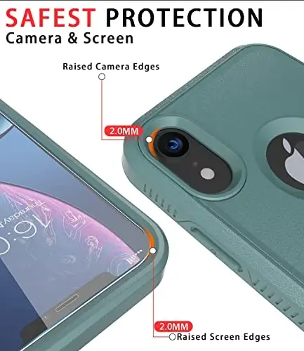 Diverbox for iPhone XR Case [Tempered Glass Screen Protector] [Shockproof] [Dropproof] Heavy Duty Protection Phone Case Cover for Apple iPhone XR (Pine Green) - 3