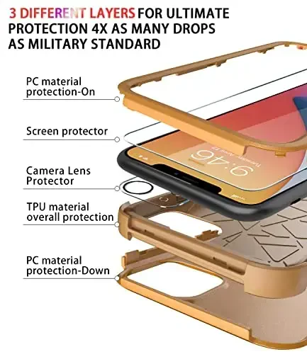 Diverbox iPhone 11 uchun g'ilof [Zarba o'tkazmaydigan] [Tushishga chidamli] [ закаленное Glass ekran himoyachisi], Apple iPhone 11 uchun og'ir himoya telefon g'ilof qopqog'i (Sariq-3in1) - 6
