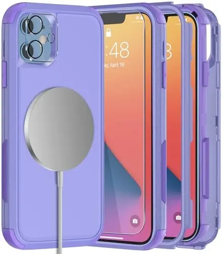 Diverbox iPhone 11 uchun telefon qutisi, iPhone 11 magnitli qutisi [ekran himoyachisi va kamera linzalari himoyachisi bilan] iPhone 11 qutisi uchun og‘ir yuk telefon qutisi (magnitli binafsha) - 1