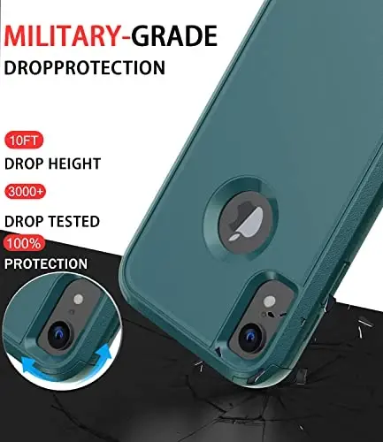 Diverbox Designed for iPhone Xr case with Screen Protector Heavy Duty Shockproof Shock-Resistant Cases for Apple iPhone Xr Phone (Dark Green+Screen Protector) - 2