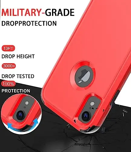 Diverbox Designed for iPhone Xr case with Screen Protector Heavy Duty Shockproof Shock-Resistant Cases for Apple iPhone Xr Phone (Red+Screen Protector) - 2