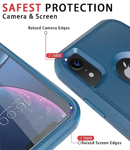 Diverbox iPhone Xr uchun ekran himoyachisi bilan mo'ljallangan, Apple iPhone Xr telefoni uchun og'ir yukga bardoshli zarbaga chidamli g'iloflar (ko'k+ekran himoyachisi) - 3