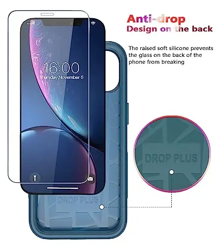 Diverbox iPhone Xr uchun ekran himoyachisi bilan mo'ljallangan, Apple iPhone Xr telefoni uchun og'ir yukga bardoshli zarbaga chidamli g'iloflar (ko'k+ekran himoyachisi) - 4