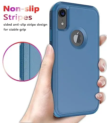 Diverbox iPhone Xr uchun ekran himoyachisi bilan mo'ljallangan, Apple iPhone Xr telefoni uchun og'ir yukga bardoshli zarbaga chidamli g'iloflar (ko'k+ekran himoyachisi) - 5
