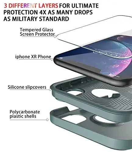 Diverbox iPhone XR uchun g'ilof [Temperli shisha ekran himoyachisi] [Zarbga chidamli] [Tushishga chidamli] Apple iPhone XR uchun og'ir himoya telefon g'ilofi (Qarag'ay yashil) - 6