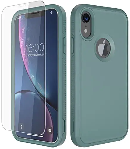 Diverbox iPhone XR uchun g'ilof [Temperli shisha ekran himoyachisi] [Zarbga chidamli] [Tushishga chidamli] Apple iPhone XR uchun og'ir himoya telefon g'ilofi (Qarag'ay yashil) - DIVERBOX