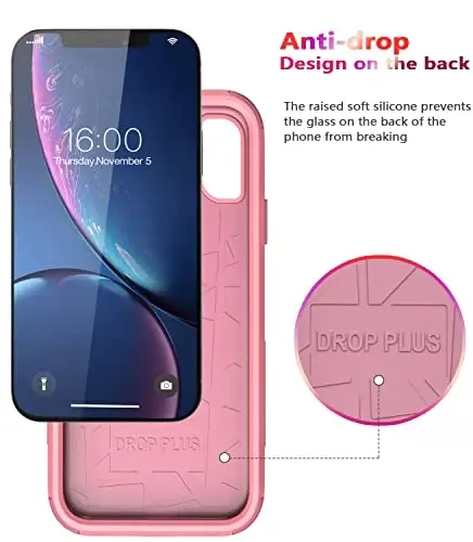 Diverbox iPhone Xr uchun g'ilof [zarbaga chidamli] [tushishga chidamli] [chang o'tkazmaydigan], Apple iPhone XR uchun og'ir yuk himoyasi telefon g'ilofi (pushti) - 4