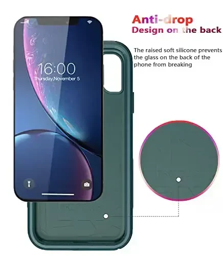 Diverbox iPhone Xr uchun g'ilof [zarbga chidamli] [tushishga chidamli] [chang o'tkazmaydigan], Apple iPhone XR uchun og'ir himoya telefon g'ilofi (to'q yashil) - 4