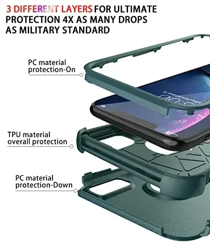 Diverbox iPhone Xr uchun g'ilof [zarbga chidamli] [tushishga chidamli] [chang o'tkazmaydigan], Apple iPhone XR uchun og'ir himoya telefon g'ilofi (to'q yashil) - 6