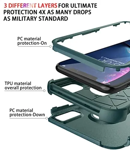 Diverbox iPhone Xr uchun g'ilof [zarbga chidamli] [tushishga chidamli] [chang o'tkazmaydigan], Apple iPhone XR uchun og'ir himoya telefon g'ilofi (to'q yashil) - 6
