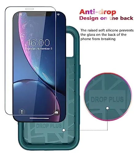 Diverbox iPhone Xr uchun mo'ljallangan ekran himoyachisi bilan Birga Og'ir Himoya Zarba o'tkazmaydigan Apple iPhone Xr uchun G'iloflar (To'q yashil+Ekran himoyachisi) - 4