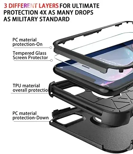 Diverbox iPhone Xr uchun mo'ljallangan, ekran himoyachisi bilan, og'ir yukga bardoshli zarbaga chidamli Apple iPhone Xr telefon qopqoqlari (Qora+Ekran himoyachisi) - 6