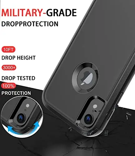 Diverbox iPhone Xr uchun mo'ljallangan, ekran himoyachisi bilan, og'ir yukga bardoshli zarbaga chidamli Apple iPhone Xr telefon qopqoqlari (Qora+Ekran himoyachisi) - DIVERBOX (1)