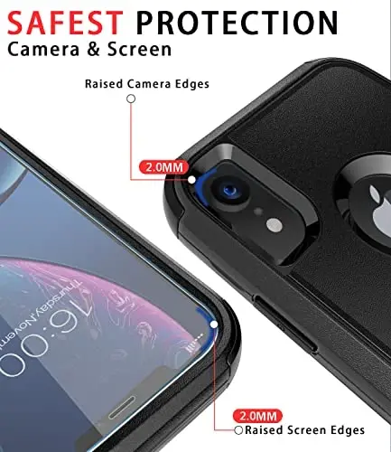 Diverbox iPhone Xr uchun mo'ljallangan, ekran himoyachisi bilan, og'ir yukga bardoshli zarbaga chidamli Apple iPhone Xr telefon qopqoqlari (Qora+Ekran himoyachisi) - 3