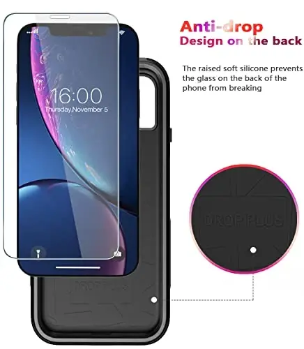 Diverbox iPhone Xr uchun mo'ljallangan, ekran himoyachisi bilan, og'ir yukga bardoshli zarbaga chidamli Apple iPhone Xr telefon qopqoqlari (Qora+Ekran himoyachisi) - 4