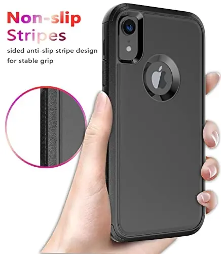 Diverbox iPhone Xr uchun mo'ljallangan, ekran himoyachisi bilan, og'ir yukga bardoshli zarbaga chidamli Apple iPhone Xr telefon qopqoqlari (Qora+Ekran himoyachisi) - 5