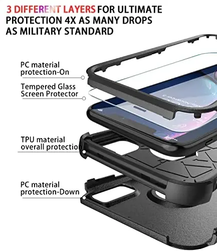 Diverbox iPhone Xr uchun mo'ljallangan, ekran himoyachisi bilan, og'ir yukga bardoshli zarbaga chidamli Apple iPhone Xr telefon qopqoqlari (Qora+Ekran himoyachisi) - 6