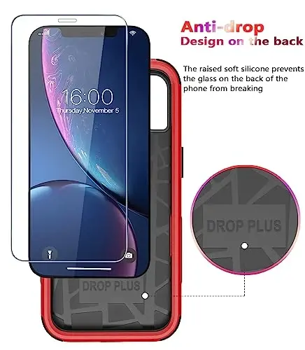 Diverbox iPhone Xr uchun mo'ljallangan ekran himoyachisi bilan og'ir yukga chidamli zarbaga chidamli g'iloflar Apple iPhone Xr telefoni uchun (qizil+ekran himoyachisi) - 4