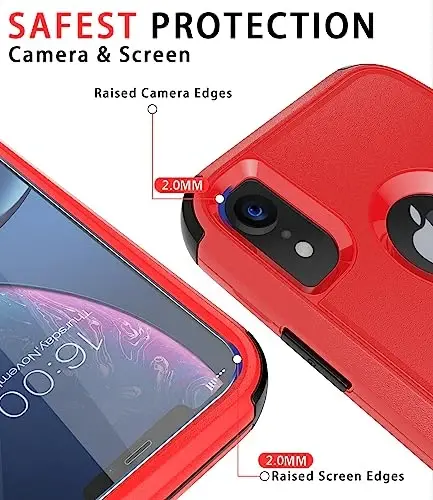 Diverbox iPhone Xr uchun mo'ljallangan ekran himoyachisi bilan og'ir yukga chidamli zarbaga chidamli g'iloflar Apple iPhone Xr telefoni uchun (qizil+ekran himoyachisi) - 3