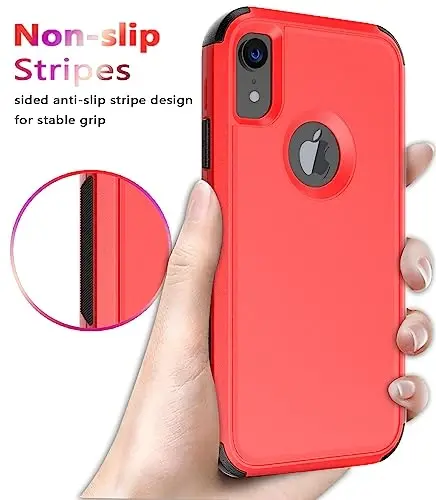 Diverbox iPhone Xr uchun mo'ljallangan ekran himoyachisi bilan og'ir yukga chidamli zarbaga chidamli g'iloflar Apple iPhone Xr telefoni uchun (qizil+ekran himoyachisi) - 5