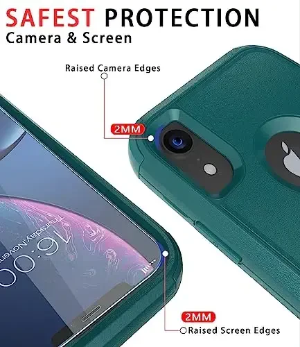 Diverbox разработан для чехла iPhone Xr с защитной пленкой для экрана, сверхпрочные противоударные чехлы для Apple iPhone Xr (темно-зеленый + защитная пленка) - 3