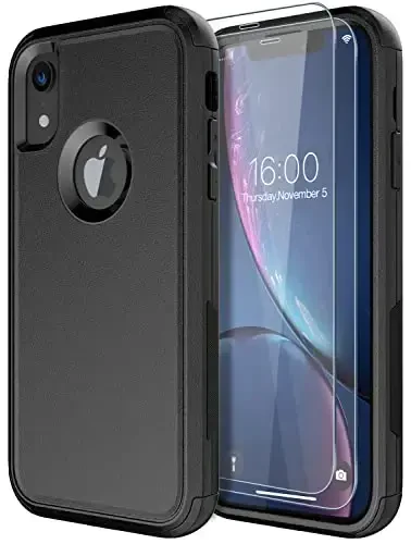 Diverbox разработан для чехла iPhone Xr с защитной пленкой для экрана, сверхпрочные противоударные чехлы для телефона Apple iPhone Xr (черный + защитная пленка) - DIVERBOX