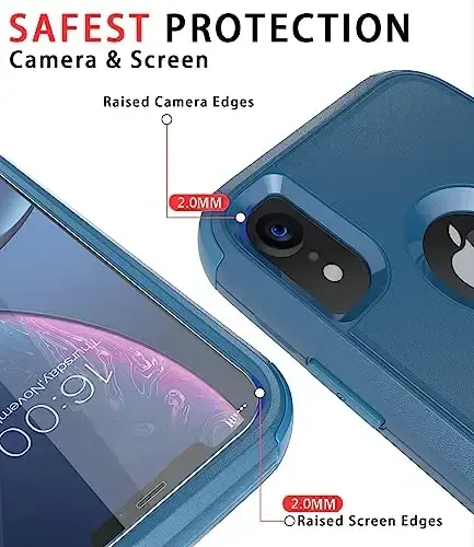 Diverbox разработан для чехла iPhone Xr с защитной пленкой для экрана, сверхпрочные противоударные чехлы для телефона Apple iPhone Xr (синий + защитная пленка) - 3