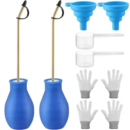 Diatomaceous Earth Powder Duster, Garden Powder Applicator Dispenser with Long Metal Tube, Bulb Duster Sprayer Insect Duster for Home Powder for Organic Gardening Agricultural Supply 2 Pack (Blue) - 4