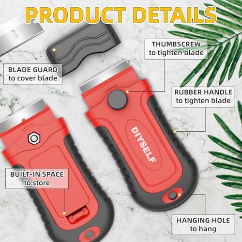 DIYSELF 1 Pack Razor Blade Scraper with 15 Extra Blades, Scraper Tool for Cleaning Window, Paint, Cooktop, Oven, Glass Stove Top Scraper, Razor Scraper with Buit-In Blade Storage - 6
