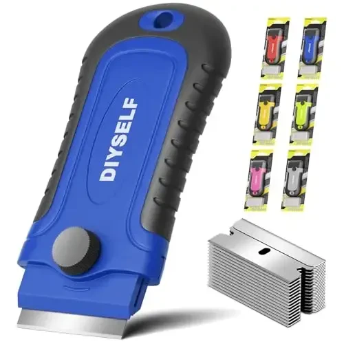 DIYSELF 1 Pack Razor Blade Scraper, Glass Scraper with Extra 15 Blades, Professional Razor Scraper for Glass Stove Top, Window, Cooktop Cleaning, Precision Scraper Tool for Kitchen - 1