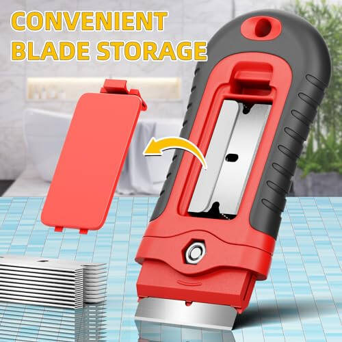 DIYSELF 1 Pack Razor Blade Scraper with 15 Extra Blades, Scraper Tool for Cleaning Window, Paint, Cooktop, Oven, Glass Stove Top Scraper, Razor Scraper with Built-In Blade Storage - 4